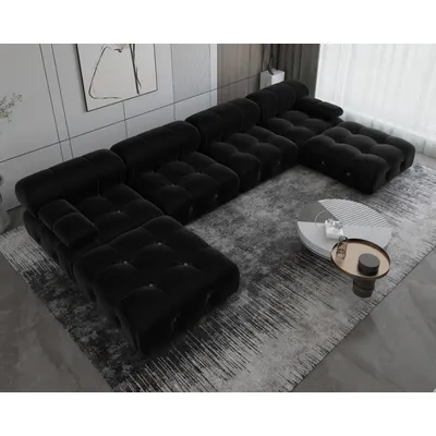 Minimalist Sectional Sofa for Living Room Black Velvet Fabric Modular Couches with Ottomans Comfortable Lounge Couch Sofas Sets