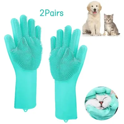 Pet Grooming Cleaning Gloves Dog Cat Bathing Shampoo Glove Scrubber Magic Dishwashing Cleanner Sponge Silicon Hair Removal Glove