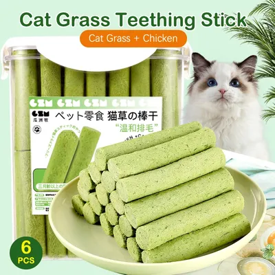 6PCS Cat Grass Teeth Grinding Stick Pet Snacks Hairball Removal Mild Hair Row Ready To Eat Cat Baby