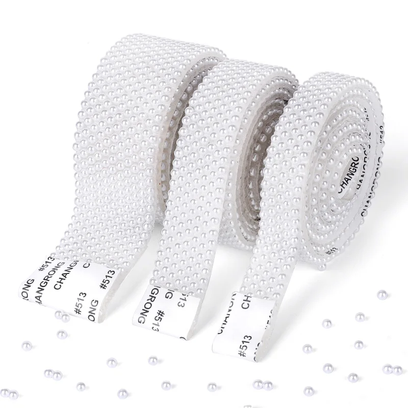 1 Yard 9-30mm ABS Pearl Rhinestone Chain Sewing Accessories Tape Trim Self-adhesive Decoration DIY Garment Strass Applique Craft