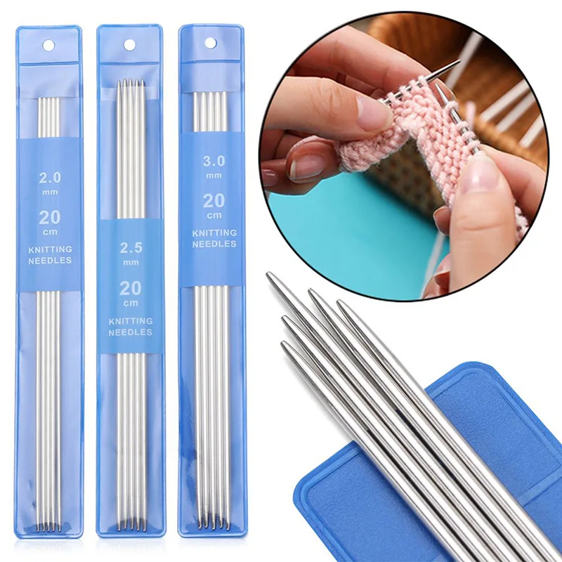5Pcs/Set 20cm Straight Knitting Needles Stainless Steel Double Ended Needles Kit Needles Craft For Beginner Knitting 2.0mm-4.0mm