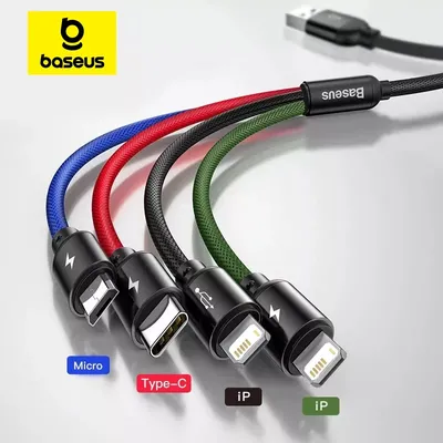Baseus 3 in 1 USB Cable Type C Cable for Samsung S20 Xiaomi Mi 9 Cable for iPhone 12 X 11 Pro Max