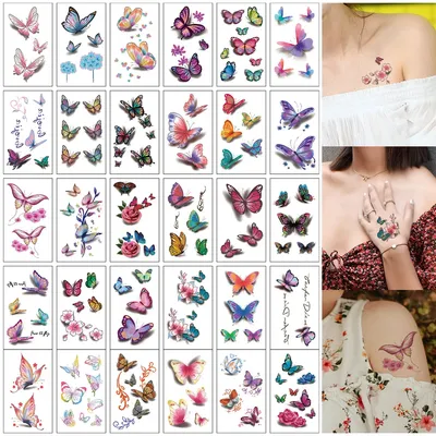 30 Sheets 3D Texture Waterproof Colorful Butterfly Temporary Tattoo Stickers