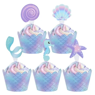Mermaid Party Cupcake Toppers Under the Sea Theme Birthday Party Wedding Decor Ocean Cupcake