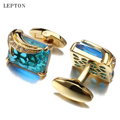 Low-key Luxury Blue Glass Cufflinks for Mens Lepton Brand High Quality Square Crystal Cufflinks