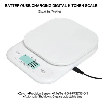 LCD Digital Kitchen Scale 3kg/7kg Food Scale Battery/USB Charging Electronic Balance Measuring Grams