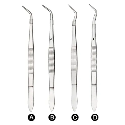 3/1pcs Stainless Steel Dental Tweezers Surgical Serrated Curved Tweezer Pincers Forceps Four Sizes Teeth Whitening Dentist Tools