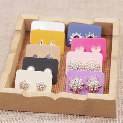 100pcs cute solid color earring paper package card DIY small stud earring card white kraft pink
