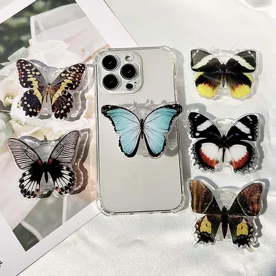 Socket Folding Grip Tok Bionic Butterfly Phone Holder 3D Effect Transparent handle insect phone