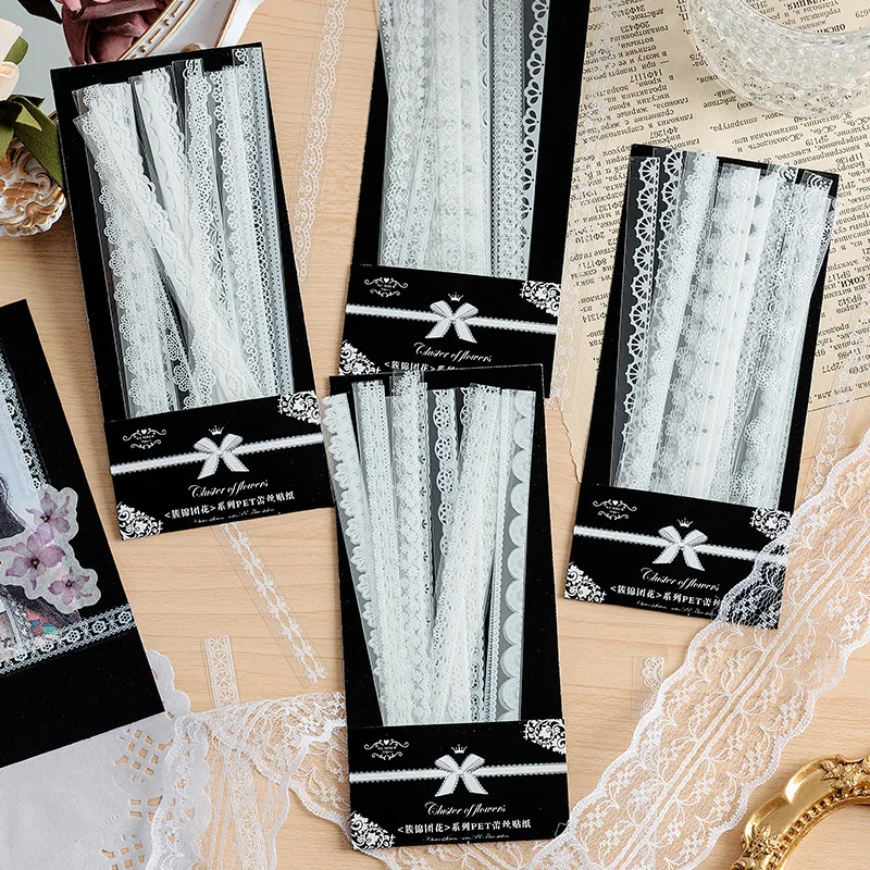 30PCS PET White Lace Stationery Stickers Decorative Phone Case Cute Stationery Kids Diary Girls Scrapbooking Card Decals Laptop