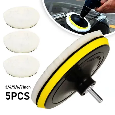 5Pcs 3/4/5/6/7 Inch Car Polish Pad Circle Soft Wool Waxing Buffing Pad Tool Kit Auto Polishing