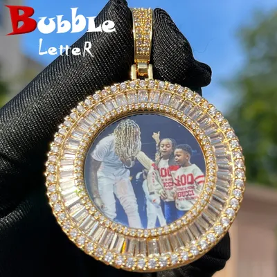 Bubble Letter Custom Photo Pendant for Men Picture Memory Personalized Necklace Real Copper Charm