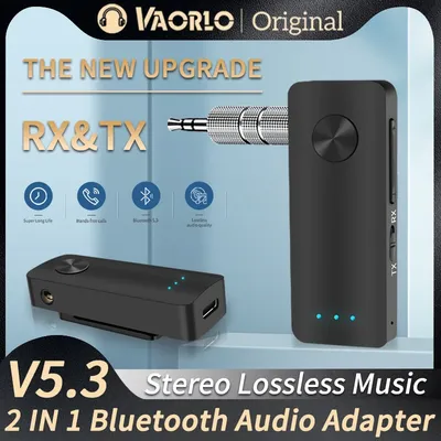 T66 Bluetooth 5.3 Audio Receiver Transmitter 3.5mm AUX Stereo 2 in 1 Music Wireless Adapter With Mic For TV PC Headphone Car Kit