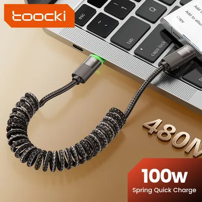 Toocki Type C To USB C Cable PD100W Fast Charging Wire For Samsung Xiaomi Huawei LED Display Spring