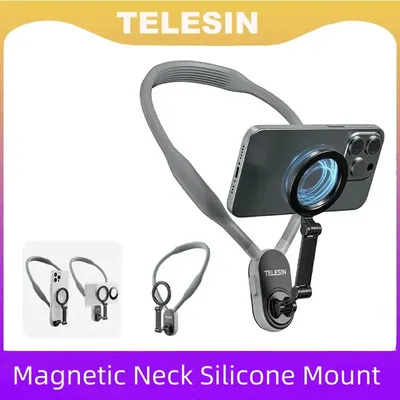 TELESIN Silicone Magnetic Quick Release Neck Mount Hold for IPhone 15 14 13 12 11 10 SAMSUNG HUAWEI