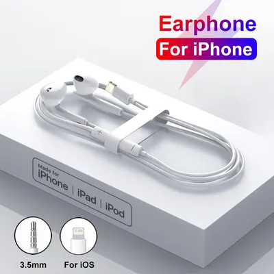 For Apple iPhone 14 13 12 11 Lighting Earphones iPhone X XS XR 7 8 Bluetooth Wired Lightning Cable
