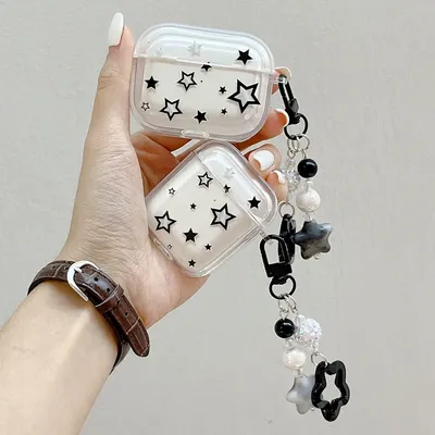 Korean INS Cute Star Pendant Keychain Case For Apple Airpods Pro 2 1 Transparent Wireless Earphone