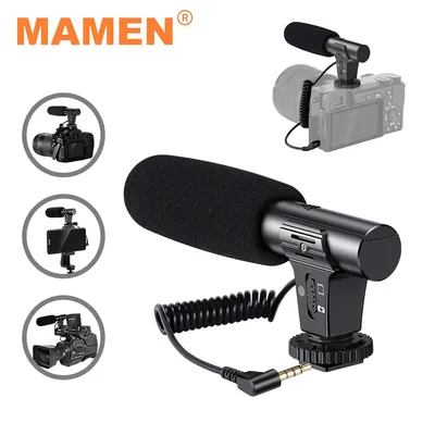 MAMEN Video Recording Microphone with Long Spring Cable Plug and Play for Phone SLR Camera for Vlog