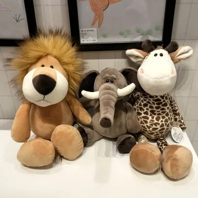 25cm Stuffed Lifelike Lion Tiger Elephant Monkey Leopard Giraffe Raccoon Doll Simulation Forest
