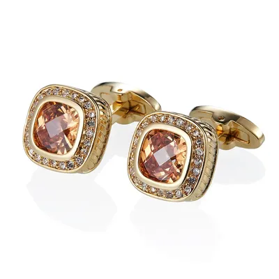 High Quality Tortoise Face Champagne Crystal Rhinestone Cufflinks For Mens French Style Shirt