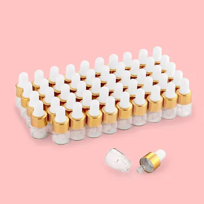 50pcs 1ml Clear Mini Glass Dropper Bottles Small with Glass Eye Dropper for Essential Oils Sample Traveling