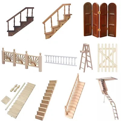 Dollhouse Miniature Handrail Staircase Wooden Scene Plain Stairway Models Mini Stair Furniture Room Decor Dollhouse Accessories