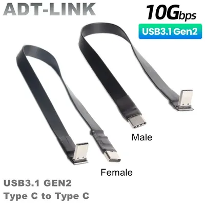 10Gbps Gen2 USB 3.1 Type C to Type C Flat Extension Cable Fold 90 Degree Angle USB-C Male Female FPC