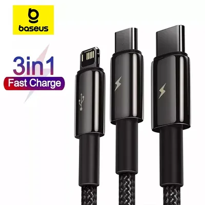 Baseus 3 in 1 USB Cable for iPhone 14 Pro Max Micro Type C USB Cable for Xiaomi Red mi note 9