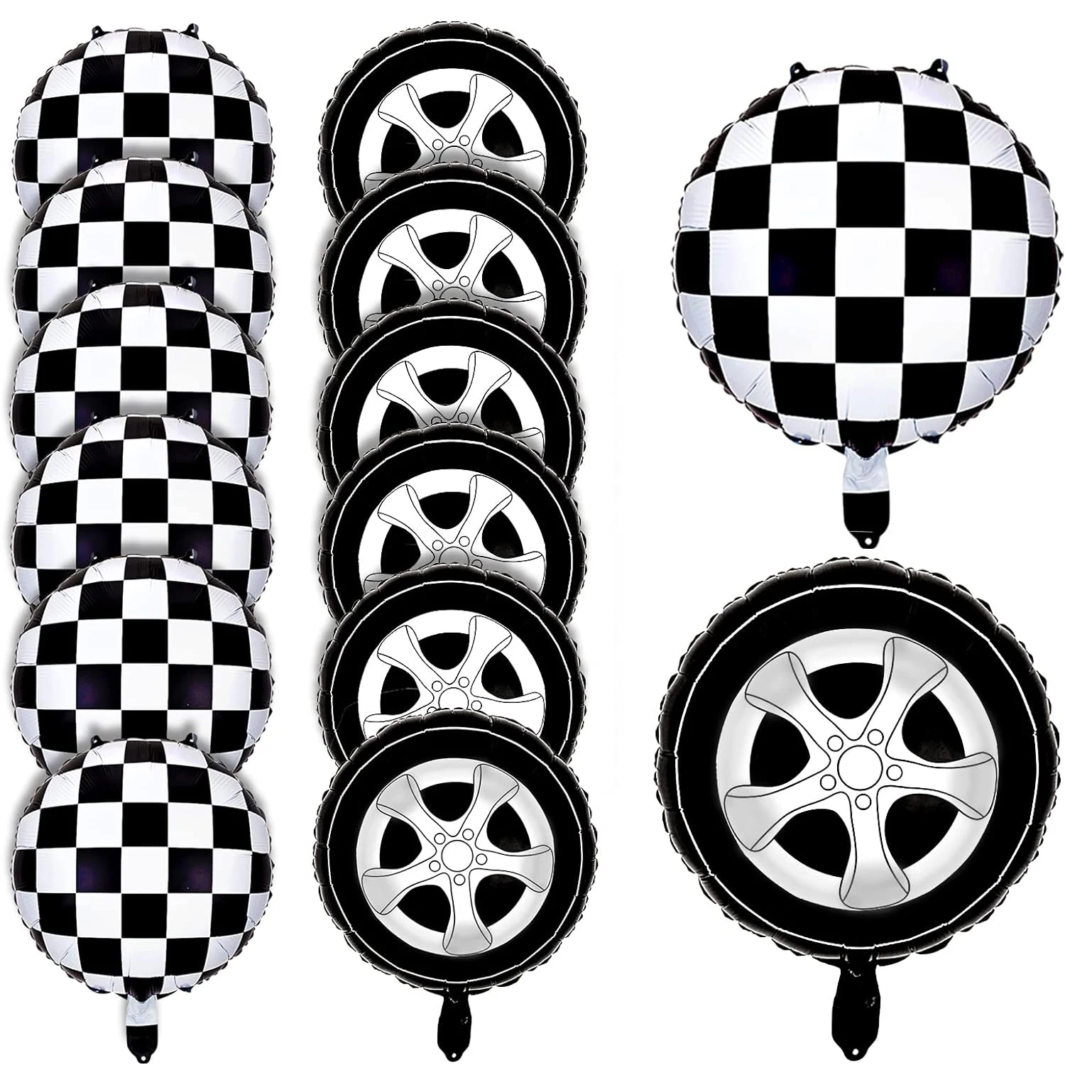 6 Pack of 18 inch Racing Theme Party Decorative Wheel Balloon Black and White Square Balloon Set
