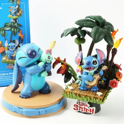 11-18CM Disney Anime Figure Dolls Cute Lilo and Stitch Holiday Time PVC Collection Cartoon