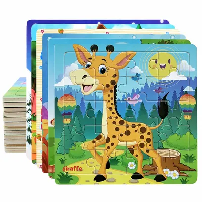 20piece Wooden Puzzle Cartoon Animals Car Letter Number Pattern Jigsaw Puzzles Game Kids Educational