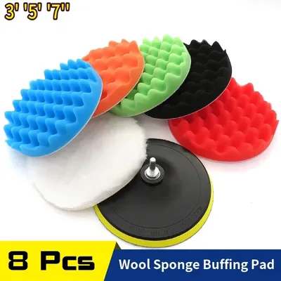 3" 5" 7" 80/125/180mm Polishing Sponge Pad Kit Car Polisher Soft Wave Foam Waffle Pad Car Wash