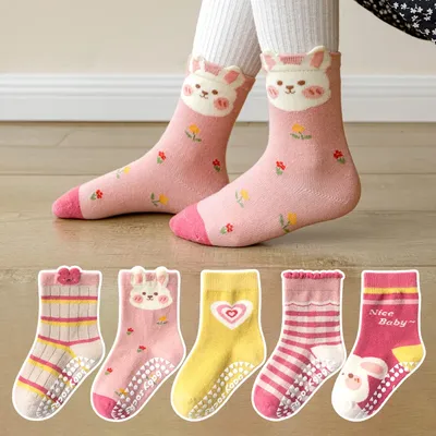 5 Pairs Baby Socks Newborn Baby Boy Girls 0-12 Years Kids Soft Cotton Cartoon Non-slip Floor Socks