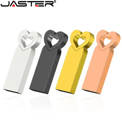 JASTER High Speed USB Flash Drives 64GB Cute Heart Pen Drive 32GB Rose Gloden Memory Stick Real