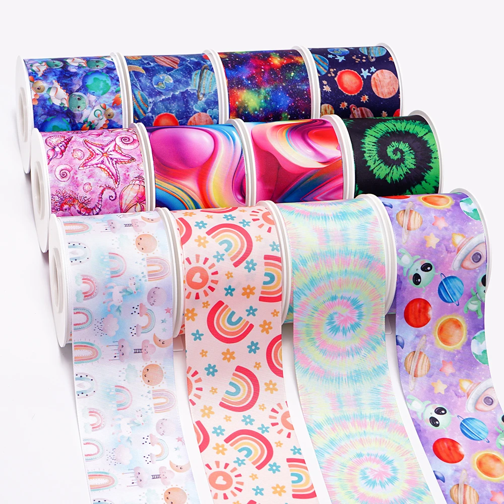 5 Yards Cosmic Starry Rainbow Printed Grosgrain Satin Ribbons For Bows DIY Craft Decoration Packaging Supplies. 78485