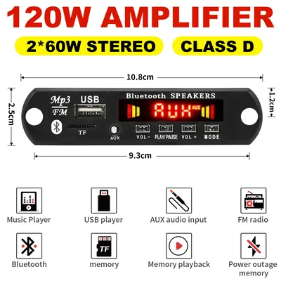 60W 50W Amplifier Bluetooth 5.0 DIY MP3 WAV Decoder Board DC 12V Wireless Car USB MP3 Player TF