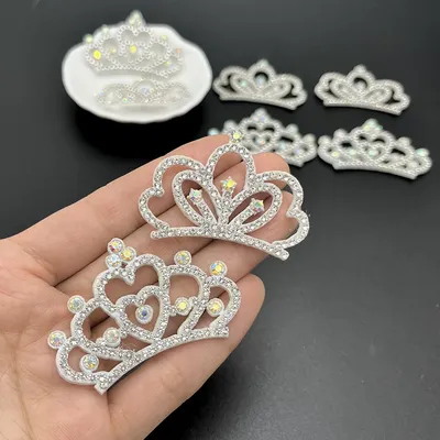 12Pcs Padded Crown Rhinestone Patches for DIY Clothes Crafts Decor Applique Headwear Headband Bow Jewelry Accessories