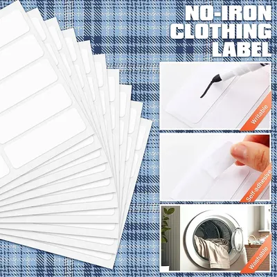 No-Iron Clothing Labels Wash Writable Self Adhesive Name Labels with Permanent Fabric Marker For
