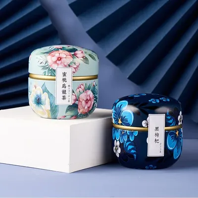 Mini Tea Box Storage Containers Tea Coffee Tins Flowers Pattern Food Storage Box for Herb Candy Chocolate Sugar Spices Candle