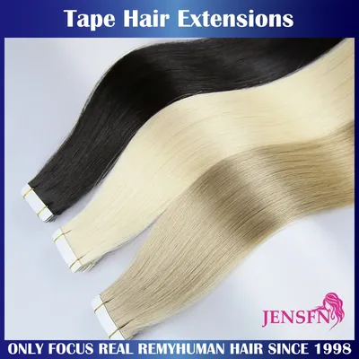 Tape In Extensions 100% Real Human Hair Remy Natural 16"-26"Inch 613 Color Straight Seamless PU