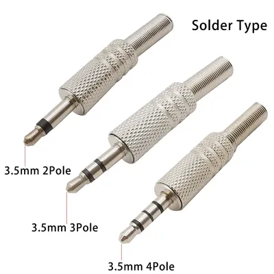 5Pcs Metal Repair 3.5mm Male Headphone Plug Mono Stereo Audio Solder Cable Connector 3.5 2Pole 3Pole