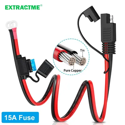Extractme 10AWG 15A Fuse 2 Pin SAE Quick Release Connector to O-ring Terminal Harness Connector for