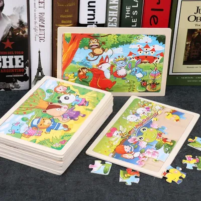 New 24 Pieces Wooden Puzzles Kids Cartoon Animal Wood Jigsaw Early Educational Learning Toys for