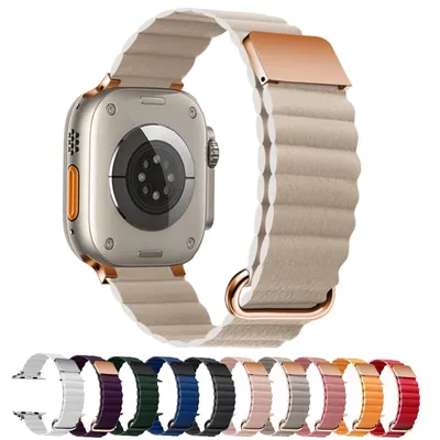 Leather Loop For Apple watch Ultra band 44mm 40mm 41mm 45mm 42 mm 38mm Magnetic bracelet iWatch