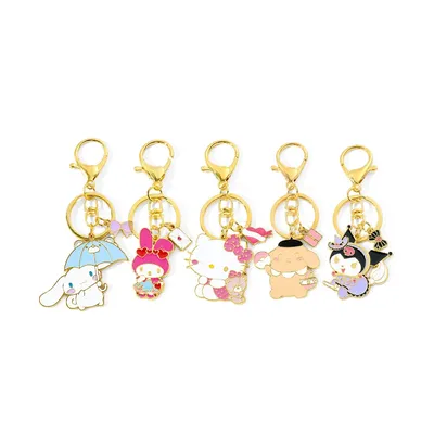 Sanrio Anime Keychain Kawaii Hello Kitty Kuromi Metal Enamel Pendant Keyrings for Backpack Key
