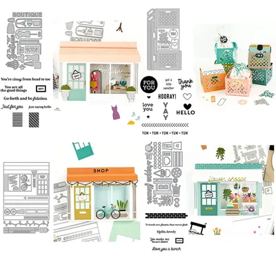 Little Crate Box Flower Fashion Shop Stamps And Die Set Window Shoppe Diecut For DIY Scrarpbooking