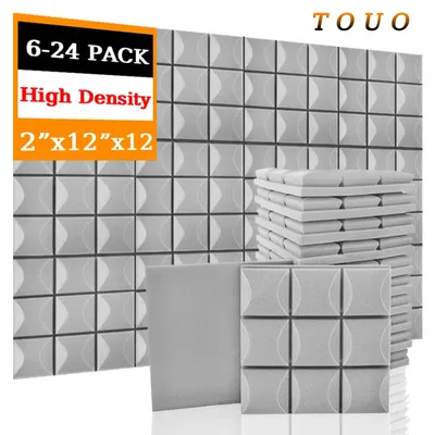 TOUO Acoustic Foam Panels 6-24 Pcs Studio Acoustic Treatment Sound Proof Foam Panel Flame Retardant Absorbing Material