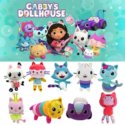 Lovely Gabby Dollhouse Plush Toy Mercat Cartoon Stuffed Animals Smiling Cat Car Cat Hug Gaby Girl