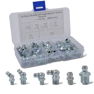 50pcs/set Hydraulic Lubrication Grease Fitting Assortment Six Specifications Set Box 1/4" 1/8"