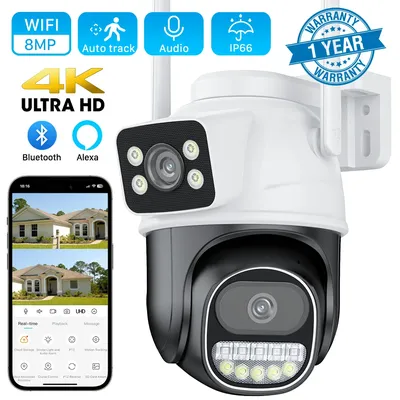 8MP 4K Dual Lens Dual Screen PTZ IP Camera Outdoor 4MP 4X Digital Zoom HD Ai Human Detection Wifi